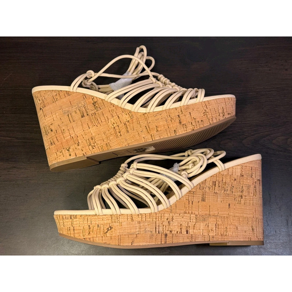 Sun & Stone Lace-up Strappy Wedge Platform Sandals 8.5 M Light Beige Off White - Picture 11 of 13